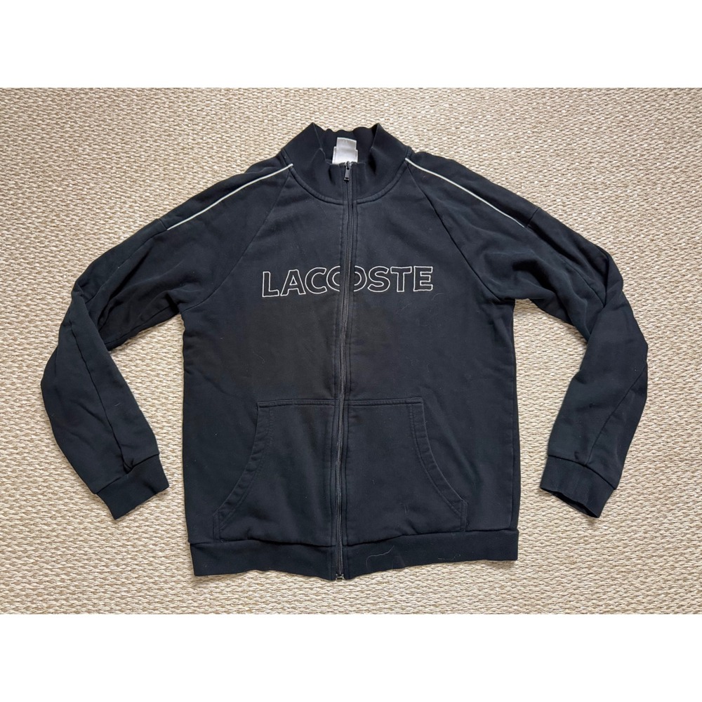 Lacoste Sport Mens Black Full Zip Track Jacket‎ Embroidered Logo vintage m